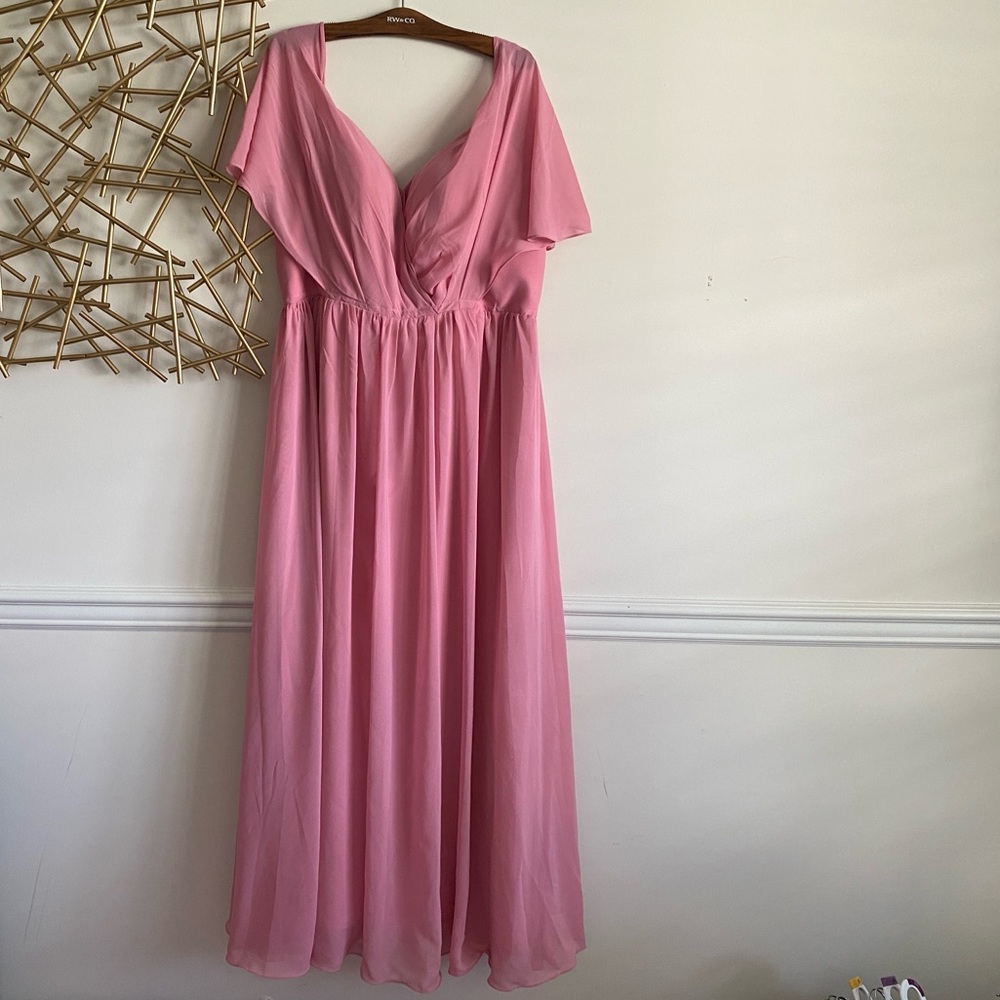 BNWT Custom Made Dusty Rose Pink Chiffon Cape Back Maxi Evening Dress Size 14/16